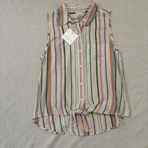 Beachlunchlounge‎ Striped Tie-Front Sleeveless Top Button Down Shirt S